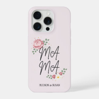 Elegant Stacked Mama Script Floral Pink Peony iPhone 15 Pro Hülle