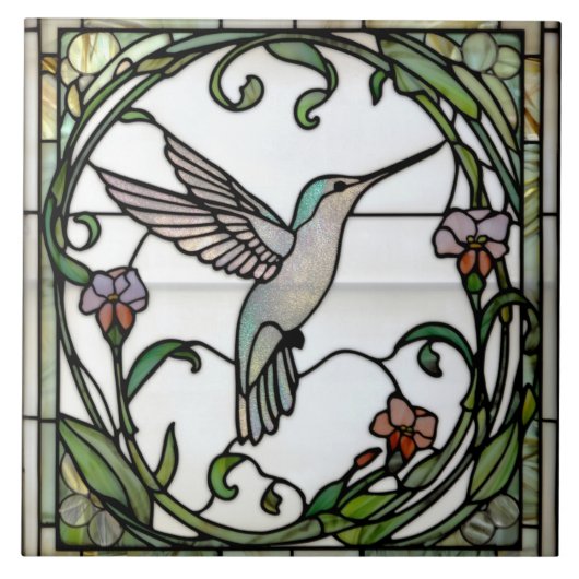 Elegant stain glass art nouveau hummingbird fliese (Vorderseite)