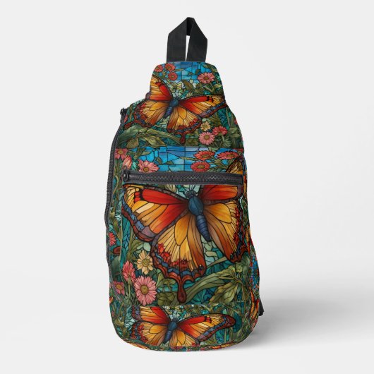 Elegant stain glass butterfly garden crossbody bag (Vorderseite)