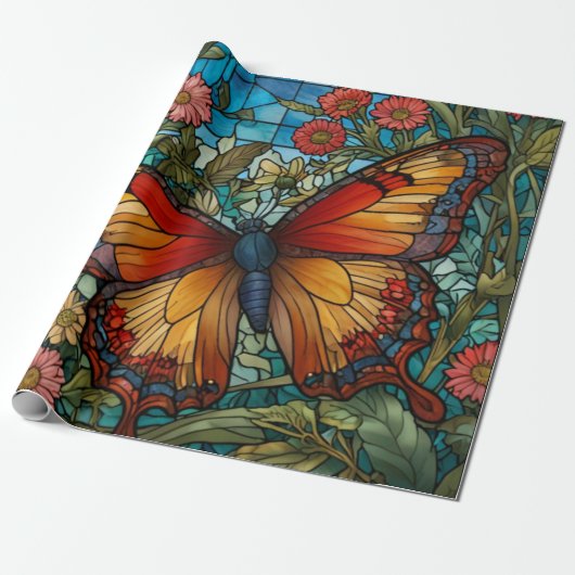 Elegant stain glass butterfly garden geschenkpapier (Ungerollt)