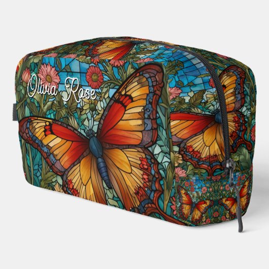Elegant stain glass butterfly garden waschbeutel (Rechte Ecke)