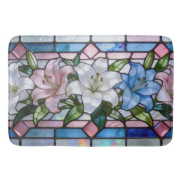 Elegant Stained Glass Lily Floral Design in Soft P Badematte