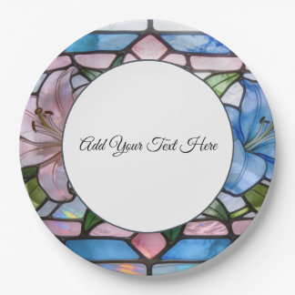 Elegant Stained Glass Lily Floral Design in Soft P Pappteller
