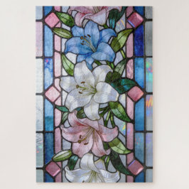 Elegant Stained Glass Lily Floral Design in Soft P Puzzle