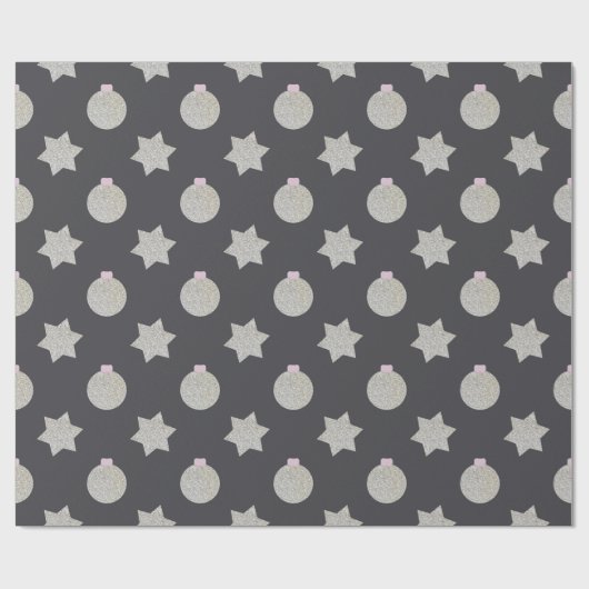Elegant Star and Christmas Bauble Silver and Black Geschenkpapier (Flach)