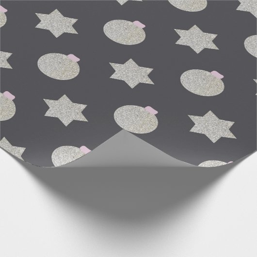 Elegant Star and Christmas Bauble Silver and Black Geschenkpapier (Ecke)
