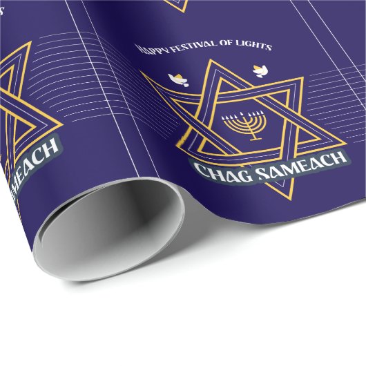 Elegant Star of David Hanukkah Wrapping Paper  Geschenkpapier (Rolleneckpunkt)