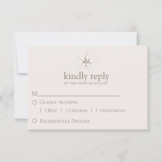 Elegant Starfish Wedding RSVP Karte (Vorderseite)