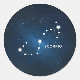 ELEGANT STARRY BLUE WATERCOLOR UNIVERSUM SCORPIO RUNDER AUFKLEBER