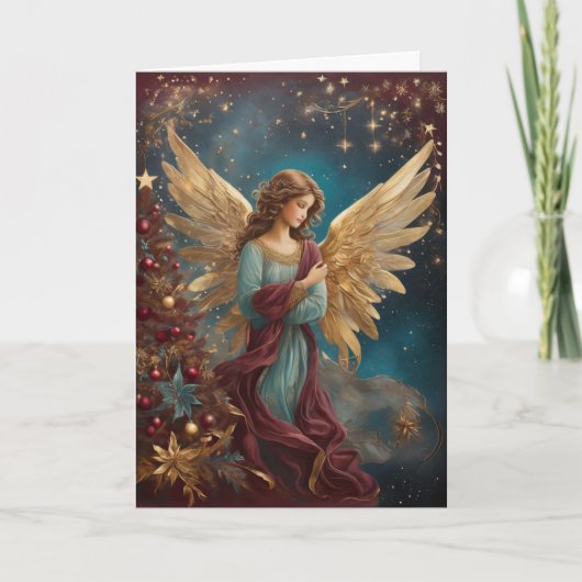 Elegant Starry Christmas Angel Custom Message Karte (Vorderseite)