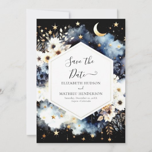 Elegant Stars Celestial Wedding Save The Date (Vorderseite)