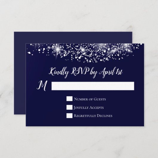 Elegant Stars Navy Blue RSVP Karte (Vorne/Hinten)