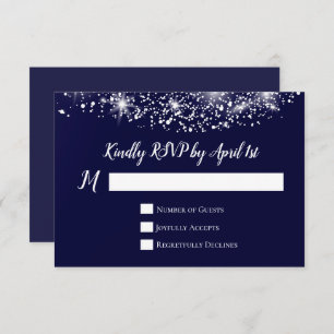 Elegant Stars Navy Blue RSVP Karte