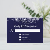 Elegant Stars Navy Blue RSVP Karte (Stehend Vorderseite)