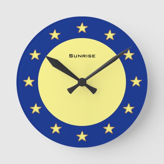 Elegant Stars on Blue and Yellow Runde Wanduhr (Vorderseite)