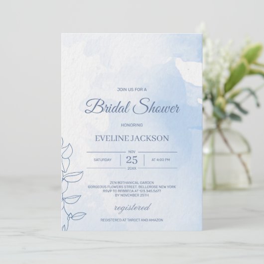 Elegant staubblaues Pulver Wasserfarbklassiker Einladung (Stehend Vorderseite)