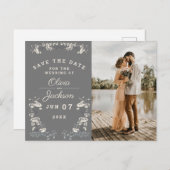 Elegant staubig grau-weiße Blumen Save the Date Postkarte (Vorne/Hinten)