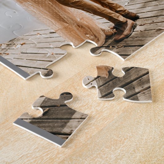 Elegant staubig grau-weiße Blumen Save the Date Puzzle (Seite)