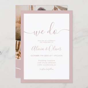 Elegant staubige Rose Skript Foto Initialen Hochze Einladung