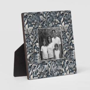 Elegant staubiges Blau Silber Weiß Grau floral Fotoplatte