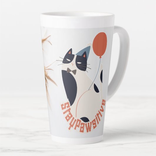 Elegant Stay Pawsitive Tuxedo Cat Tall Latte Mug Milchtasse (Rechte Ecke)