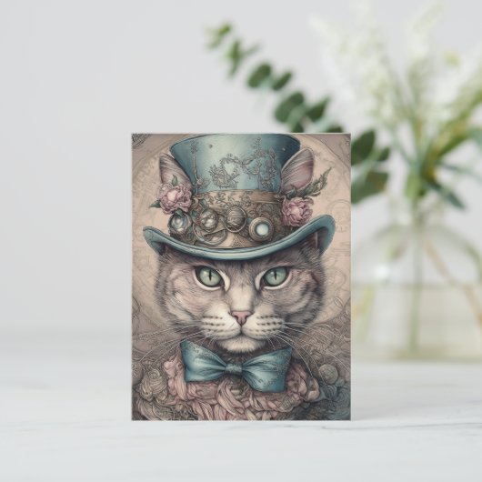 Elegant Steampunk Cat Postkarte (Stehend Vorderseite)