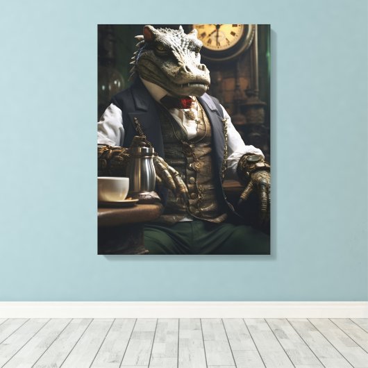 Elegant Steampunk Crocodile Clock Maker Crocodile Leinwanddruck (Insitu (Holzboden))