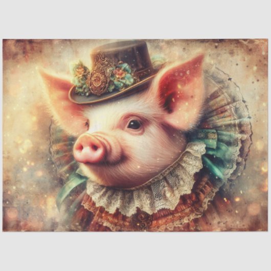 Elegant Steampunk Pig Portrait Decoupage Seidenpapier (Vorderseite)