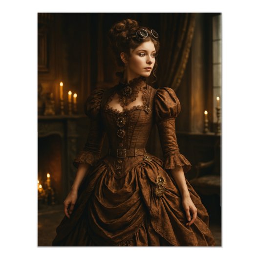 Elegant Steampunk Victorian Lady in Brown  Fotodruck (Vorne)