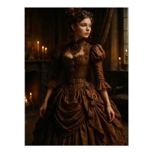 Elegant Steampunk Victorian Lady in Brown Poster (Vorderseite)