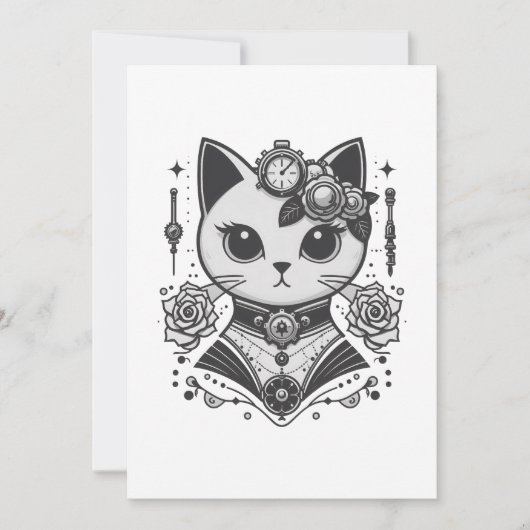 Elegant Steampunk Viktorianisch Cat Einladung (Vorderseite)