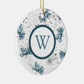 Elegant Steel Blue Floral Monogram Keramik Ornament (Rechts)