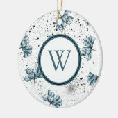 Elegant Steel Blue Floral Monogram Keramik Ornament (Links)