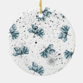 Elegant Steel Blue Floral Monogram Keramik Ornament (Hinten)