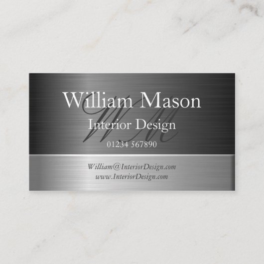 Elegant Steel Effect Monogram Business Card Visitenkarte (Vorderseite)
