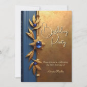 Elegant Steel Royal Blue Gold Verziert Geburtstag Einladung (Vorderseite)