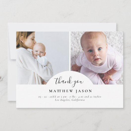Elegant stilvoll 2 Foto Collage Danke Baby (Vorderseite)