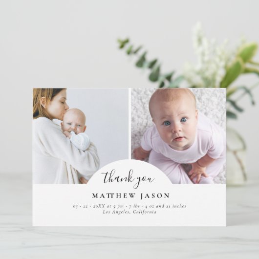 Elegant stilvoll 2 Foto Collage Danke Baby (Stehend Vorderseite)