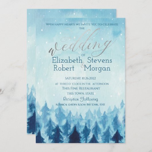 Elegant Stilvoll Blauwald Pine Trees Wedding Einladung (Vorne/Hinten)