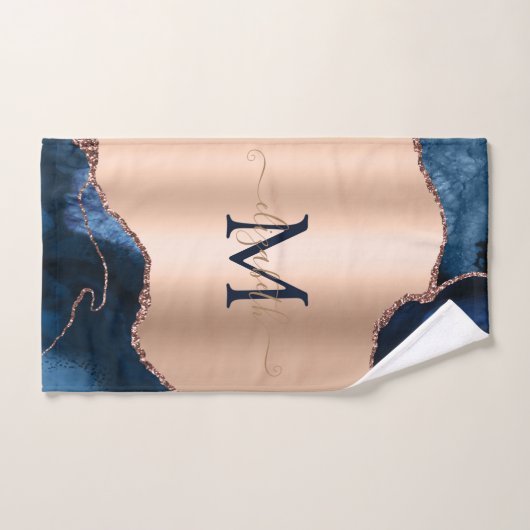 Elegant Stilvoll Blue Agate Marble Rose Gold Badhandtuch Set (Handtuch)