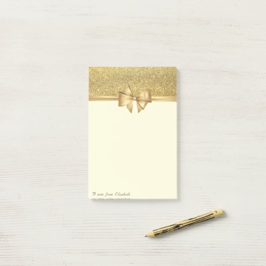 Elegant Stilvoll, Bow, Gold Glitzer Post-it Klebezettel (Auf Schreibtisch)