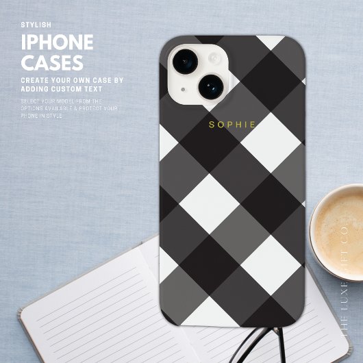 Elegant Stilvoll Classic Black Gingham und Gold Case-Mate iPhone Hülle