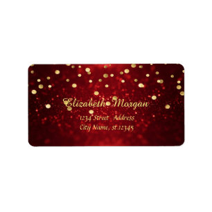 Elegant stilvoll ,Fux Gold Foil Confetti,Bokeh Red Adressaufkleber