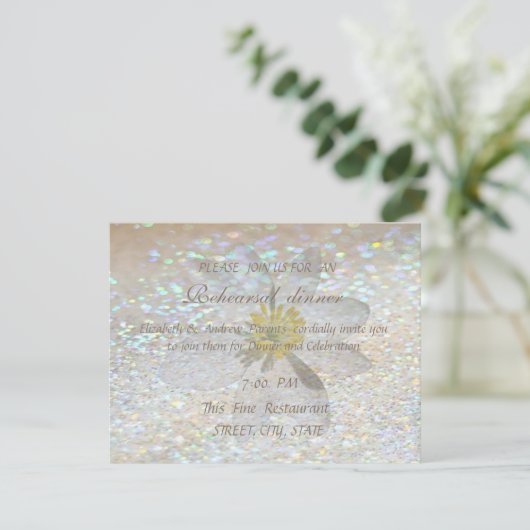 Elegant Stilvoll,Glittery Daisy Probe Dinner Einladung (Stehend Vorderseite)