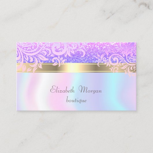 Elegant stilvoll Glittery Gold floral Holographic Visitenkarte (Vorderseite)