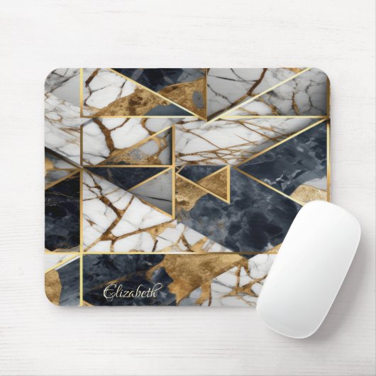 Elegant Stilvoll Gold Black Marble Geometric Mousepad (Mit Mouse)