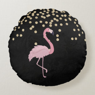 Elegant Stilvoll Gold Diamonds Pink Flamingos Rundes Kissen
