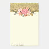 Elegant Stilvoll, Gold Glitzer, Blume Post-it Klebezettel (Vorderseite)
