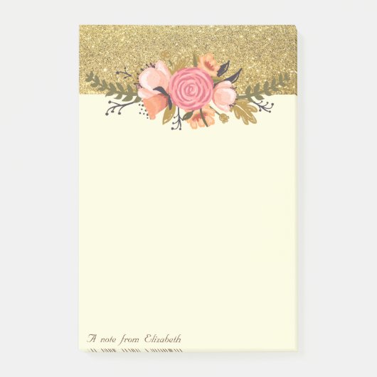 Elegant Stilvoll, Gold Glitzer, Blume Post-it Klebezettel (Vorderseite)
