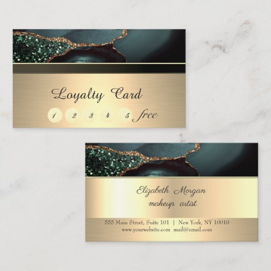 Elegant Stilvoll, Gold, Smaragdgrün Treuekarte (Vorne/Hinten)